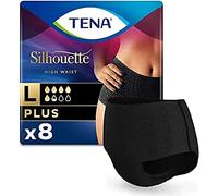 TENA Silhouette Plus Noir x8 - Ropa Interior para Incontinencia y Pérdidas de Orina Abundante - Diseño Cómodo y Transpirable - 8 Braguitas Desechables - Negro - Talla Grande