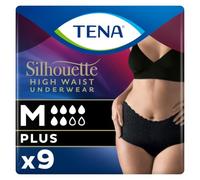 TENA Silhouette Plus Noir x9 - Ropa Interior para Incontinencia y Pérdidas de Orina Abundante - Diseño Cómodo y Transpirable - 9 Braguitas Desechables - Negro