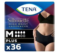 TENA Silhouette Plus - Ropa interior de cintura alta, color negro, talla M | Para mujeres, elegante y discreto, protección contra fugas moderadas a pesadas, diseño elegante y triple protección