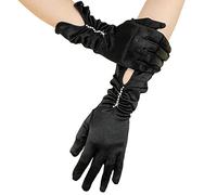 Tenabell 1920s guantes de dedo de diamantes de imitación de satén nupcial boda ópera fiesta cena guantes para mujer, Negro, talla única