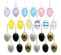 TenaLucy 24 Piezas Huevos Pascua Colgantes, Decoración Árbol Pascua, Manualidades Pintadas a Mano, De Pascuas Adornos De Árbol Colgante, De Plástico Multicolor Huevo para Manualidades Fiestas Escuela
