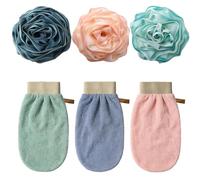 TenaLucy 3 Piezas Guante Exfoliante Corporal Esponja Baño, Exfoliante Corporal Esponjas Jabonosas, Suave Exfoliating Bath Gloves, Exfoliating Glove Baño Colorido Esponja Jabonosa para Hombres Mujeres