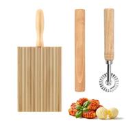 TenaLucy 3 Piezas Maquina Pasta Fresca de Madera, Laminadora de Masa con Cortador Rueda, Tabla des Madera para Ñoquis Gnocchi, Portátil Mango Largo des Maderas Cortador Raviolis para Espaguetis Hogar