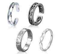 TenaLucy 4 Piezas Anillo Hombre Plata, Ring Regalo Aniversario Pareja, Ajustable Anillos Hombre Acero Inoxidable, Anillo Antiestres Mujer Hombres Fidget toy, Anillos Plata Hombres para Hombro Mujer