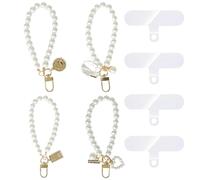TenaLucy 4 Piezas Colgante Para Movil,Cadena de Teléfono Celular de Perlas Pulseras Teléfono Móvil Anti-Pérdida Correa para Teléfono Móvil con Cuentas Perla Cordón para Teléfono con 4 pcs Parches