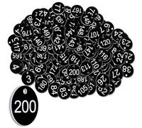 Tenare 1-200 Números de Mesa de Plástico Etiquetas de Números de Clave Etiquetas de Identificación Pequeñas Impermeables Etiquetas de Guardarropa con Orificio para Hotel, sin Llaveros(Negro,200)