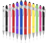 Tenare 12 bolígrafos con punta de lápiz capacitivo, bolígrafo de metal de tinta negra de 1,0 mm, lápiz capacitivo 2 en 1 para pantallas táctiles, bolígrafo capacitivo (color surtido)
