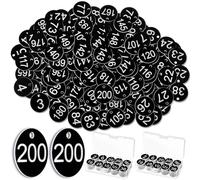 Tenare 2 Set 1-200 Números de Mesa de Plástico Etiquetas de Números de Clave Etiquetas de Identificación Pequeñas Impermeables Etiquetas de Guardarropa con Orificio para Hotel, sin Llaveros(Negro,400)