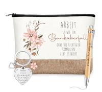 Tenare 3 Piezas Regalos Despedido Agradecimiento para Compañeros Empleados Neceser con Frase Bolígrafo Llavero(ARBEIT ist WIE Ein Banküberfall)