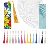 Tenare 30 Piezas Marcadores de Libros en Blanco para Sublimación Marcapáginas de Metal de Aluminio de Transferencia de Calor de Bricolaje con Agujero y Borlas de Colores, Impresión a Una Cara