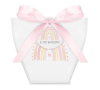 Tenare 50 Sets de Recuerdos para Bautizos Regalos Bautismo Cajas de Regalo Baby Shower Bolsas Bautismo Arcoíris con Etiquetas IL MIO BATTESIMO Cinta Rosa para Bautizo Niño Niña