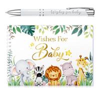 Tenare Libro de deseos para baby shower, libro de visitas con bolígrafo, juegos de ducha, libro de consejos, regalos alternativos para niños pequeños (animal de la selva)
