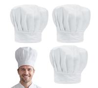 Tenbrachian 3 Pcs Gorro Chef Cocinero Mujer Hombre, Gorro de Cocinero de Chef Blancos Unisex, Ajustables para Hornear Cocina Restaurante Bares