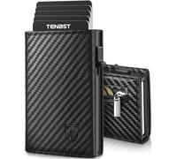 TENBST Cartera Hombre de Cuero, Tarjetero con Bloqueo RFID, Cartera Tarjetero Hombre pequeño para Crédito, Billetes y Monedas con Caja de Regalo