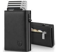 TENBST Cartera Hombre de Cuero, Tarjetero con Bloqueo RFID, Cartera Tarjetero Hombre pequeño para Crédito, Billetes y Monedas con Caja de Regalo