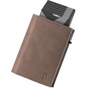 TENBST Cartera Hombre, Tarjetero de Cuero Pequeño con Bloqueo RFID, 8 Ranuras para Tarjetas, Cartera Tarjetero Hombre para Crédito, Billetes y Monedas - Marrón