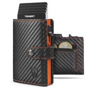 TENBST Carteras para Hombre | Tarjetero Cartera con Monedero & Bloqueo RFID | Tarjeteros para Tarjetas de Credito | Billeteras para Hombre | Regalo - Fibra de Carbon (Naranja-Negro)