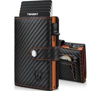 TENBST Carteras para Hombre | Tarjetero Cartera Hombre con Monedero & Bloqueo RFID | Tarjeteros para Tarjetas de Credito | Billeteras para Hombre | Regalo Hombre - Fibra de Carbon (Naranja-Negro)