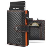 TENBST Carteras para Hombre | Tarjetero Cartera Hombre con Monedero & Bloqueo RFID | Tarjeteros para Tarjetas de Credito | Billeteras para Hombre | Regalo Hombre - Fibra de Carbon (Naranja-Negro)