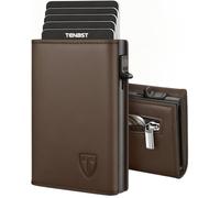 TENBST Carteras para Hombre - Ultrafina Cartera Hombre con Monedero y protección RFID, Tarjetero pequeño Premium, Billeteras para de Lujo para 10 Tarjetas de crédito (Cuero Genuino & Marrón)