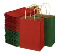 Tenceur 100 bolsas de papel de Navidad rojas y verdes, bolsas de regalo verdes y rojas con asas, bolsas de regalo de Navidad, bolsas de regalo de Navidad, bolsas de regalo de Navidad, bolsas de papel