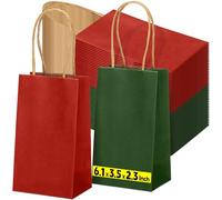 Tenceur 100 bolsas de regalo de Navidad rojas y verdes, bolsas de papel kraft con asas, bolsas de regalo de vacaciones para bodas, baby shower, despedidas de soltera, compras, fiestas, negocios (6.1 x