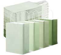 Tenceur 100 bolsas de regalo verde salvia, bolsas de papel kraft verde salvia con asas, regalo mediano para boda, baby shower, despedida de soltera, compras, fiesta, boutique, negocios
