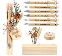 Tenceur 6 bolígrafos de bambú para agradecimiento al profesor, con hermoso diseño floral, Thank You for Helping Me Grow, con etiqueta de agradecimiento de madera, regalo de Navidad para él o ella