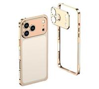 Tencipeda ChubbyCase Ultra-Thin Metal Frame Heat Dissipation Case with Lens Protector, Slim Cooling Protective Cover for iPhone 16/15/14/13 Pro MAX, Lightweight Shockproof Design (Gold,For iPhone 14)