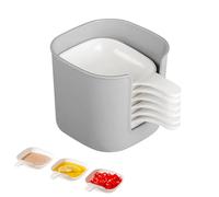 Tencipeda Dipping Sauce Plate and Holder Set (6 Pcs), Space-Saving Mini Sauce Dishes with Handle for BBQ, Sushi, Parties - Dishwasher Safe Sauce Bowls for Home, Restaurant & Cafe (White)