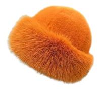 Tencipeda Faux Fur Bucket Hat, Fuzzy Hat Women Womens Winter Plush Fluffy Furry Mink Hats for Casual Trips Sports Skiing (Orange)