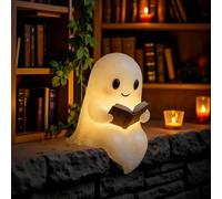 Tencipeda Ghost Lamp with Book, Cute Ghost Reading Book Lamp, 3D Halloween Night Light for Bedroom, Study Room, Living Room, Party Gift (8.6 in)