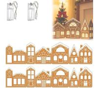 Tencipeda Gingerbread Village Magic, Gingerbread House Cardboard Cabinet Topper Farmhouse Rustic Table Gift 2 Gingerbread House Cardboards + 1 String Light for Kitchen Living Room (2 sets)