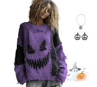 Tencipeda Halloween Clothes for Women,Spooky Patchwork Pumpkin Hoodie Sweater, Suitable for Both Men and Women (Purple,M)