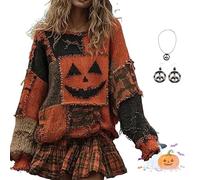 Tencipeda Halloween Clothes for Women,Spooky Patchwork Pumpkin Hoodie Sweater, Suitable for Both Men and Women (Orange-A,3XL)