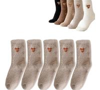 Tencipeda Highland Cow Fuzzy Socks, 5 Pairs Highland Cow Socks Women Fuzzy Winter Warm Soft Indoor Slipper Sock for Women (Khaki)