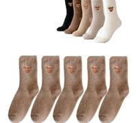 Tencipeda Highland Cow Fuzzy Socks, 5 Pairs Highland Cow Socks Women Fuzzy Winter Warm Soft Indoor Slipper Sock for Women (Light Brown)