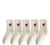 Tencipeda Highland Cow Fuzzy Socks, 5 Pairs Highland Cow Socks Women Fuzzy Winter Warm Soft Indoor Slipper Sock for Women (White)