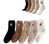 Tencipeda Highland Cow Fuzzy Socks, 5 Pairs Highland Cow Socks Women Fuzzy Winter Warm Soft Indoor Slipper Sock for Women (5PC)