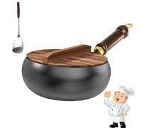 Tencipeda Jinswhdre Cast Iron Skillet, Pure Iron Nonstick Wok Hand-Forged Non-Coated Frying Pan for Gas Induction Large Capacity Spill-Proof Multi-purpose Non-Stick Pan With Lid (wooden,28CM)