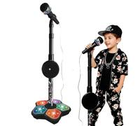 Tencipeda Kids Microphone with Stand, Standing Adjustable Mic for Portable Singing-Along Flashing Stage Light Base for Aged 3-6 Boys Girls (Black)