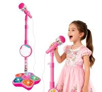 Tencipeda Kids Microphone with Stand, Standing Adjustable Mic for Portable Singing-Along Flashing Stage Light Base for Aged 3-6 Boys Girls (Pink)