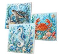 Tencipeda Ocean Pearl Art DIY Kit, Octopus Diamond Art With Sparkling Bead Painting Design, Creative Wall Decor Craft For Adults And Beginners (3 Pcs.)