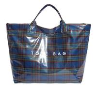 Tencipeda Plaid Tote Bag, Large Vintage Letters Print Tartan Tote Bag With Top Handle for Shopping Gift (Blue)