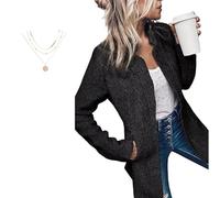 Tencipeda Pocket Long Sleeve Open Front Coat,Women's Business Long Sleeve Coat,Casual Suit Jacket With a Necklace (Black,M)