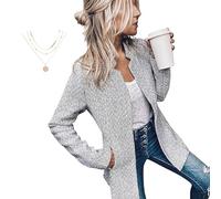 Tencipeda Pocket Long Sleeve Open Front Coat,Women's Business Long Sleeve Coat,Casual Suit Jacket With a Necklace (Light gray,XL)