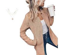 Tencipeda Pocket Long Sleeve Open Front Coat,Women's Business Long Sleeve Coat,Casual Suit Jacket With a Necklace (Khaki,S)
