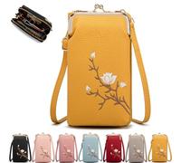 Tencipeda Shamfreshen Women Sling Cross-Body Wallet, Multiple Compartments Crossbody Phone Bag with Mobile Cell Phone Holder (Yellow)