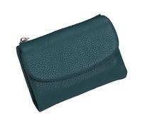 Tencipeda Unisex Pebble Leather Wallet - Double Zipper Coin Pockets, 5.3" Travel Slim Mini Leather Card Holder (Light Blue)