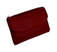 Tencipeda Unisex Pebble Leather Wallet - Double Zipper Coin Pockets, 5.3" Travel Slim Mini Leather Card Holder (Deep Red)